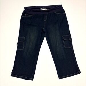 Oh! Mamma Maternity Cargo Capri Jeans Dark‎ Wash Stretch Comfort Size XL